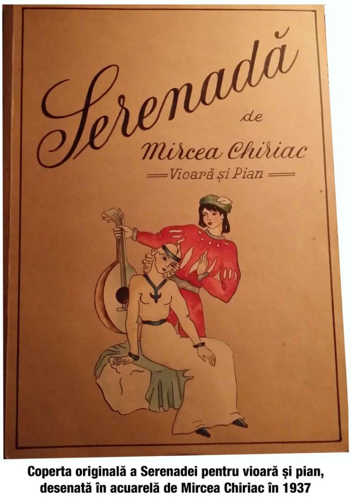 Coperta originală a Serenadei pentru vioară și pian, desenată în acuarelă de Mircea Chiriac (1937)